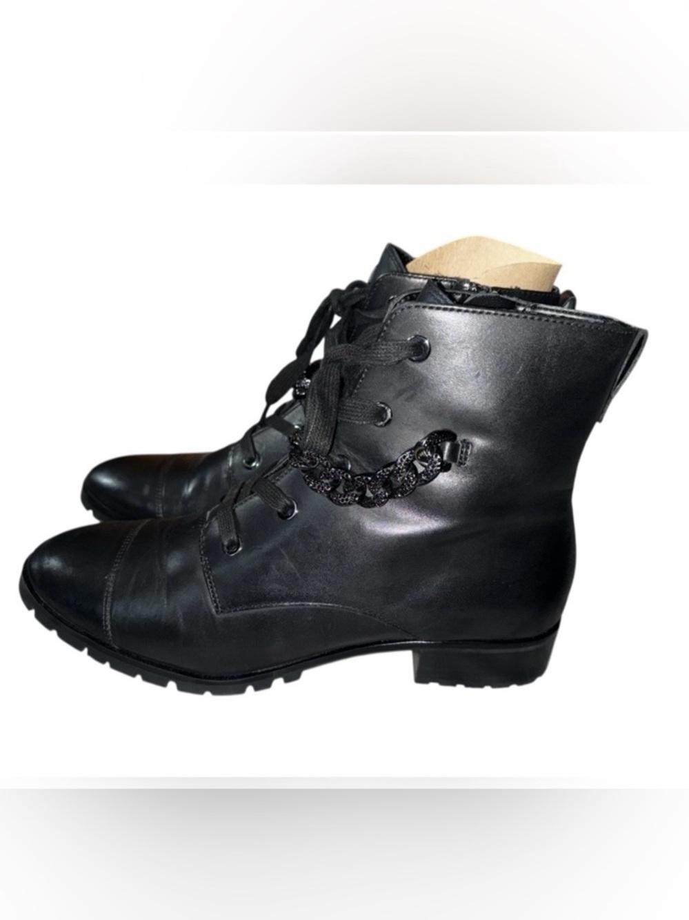 Karl Lagerfeld Paris Suki Chain-Trim Leather Combat Boots